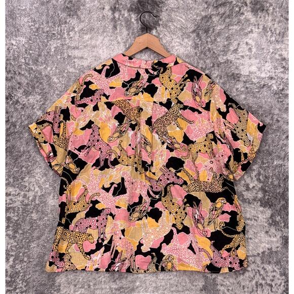 Maeve Surf Shirt XL Womens Anthropologie Linen Animal Print Camp Collar Top - Picture 3 of 8